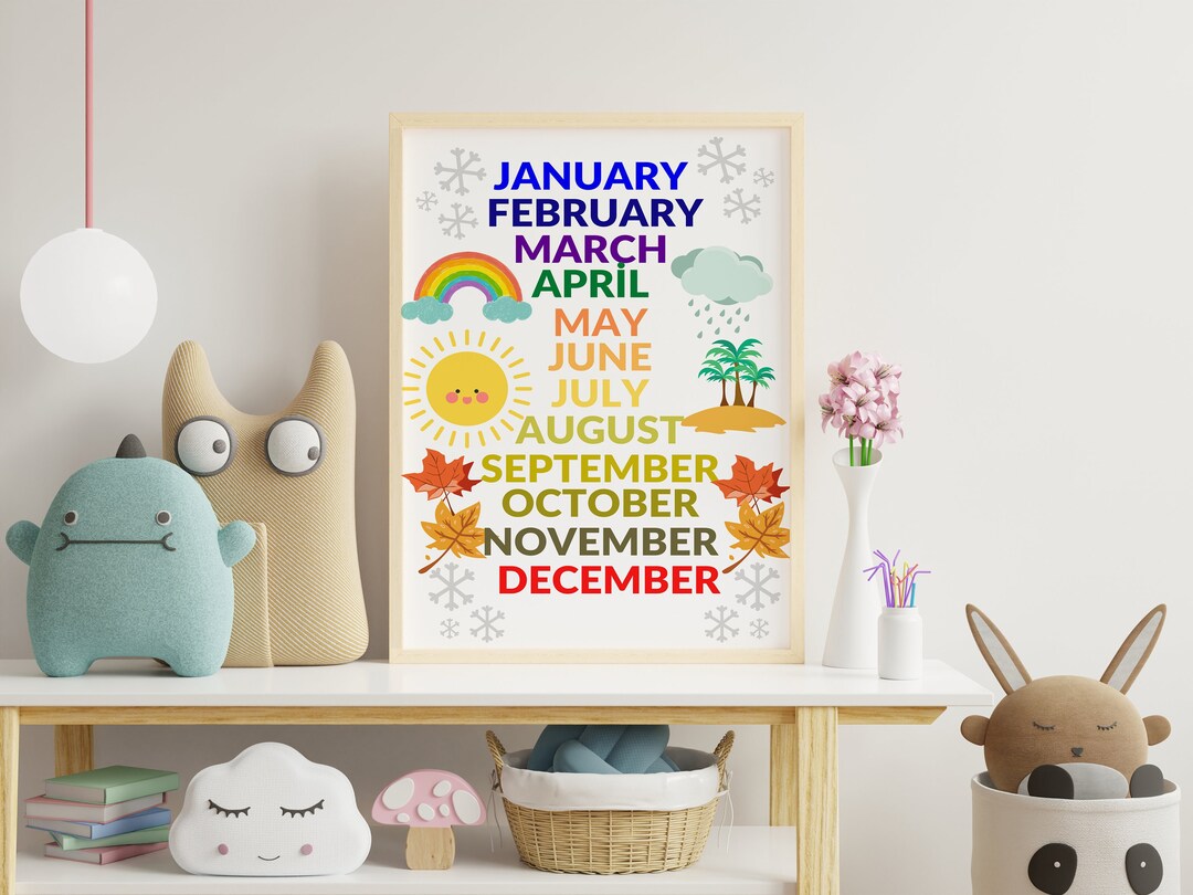 Months of the Year Printable Educational Kids Wall Poster, Nursey or ...