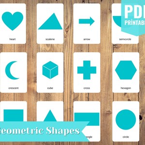 Cartes-éclair numériques de formes géométriques, Cartes PDF imprimables Montessori de nomenclature, Matériel d'apprentissage, Cartes d'enseignement à domicile