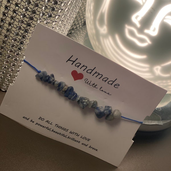 Beautiful Handmade Carded Bracelets / Cotton All Size Pull Tie / White Hematite /Amethyst / Aventurine / Lapus Luzuli Chip Bracelet / Gifts.