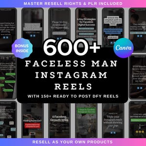 600+ Faceless Men Reels With Done For You Content, Digital Marketing Reels With Master Resell Rights, MRR/PLR, Canva