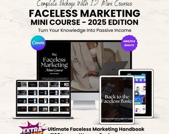 Paquete de cursos de marketing sin rostro: 12 minicursos de Canva con licencia PLR y MRR
