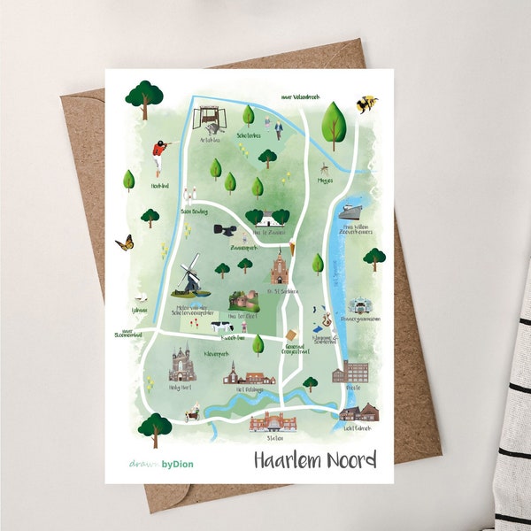 Haarlem Noord Map / Greetings Card / A6