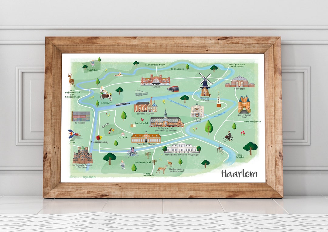 Illustrated Map Landscape Ft: Grote Kerk Molen Etsy