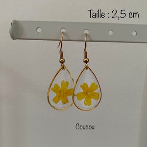 Boucle d'oreilles goutte pendantes fleurs séchées ou feuille dor et feuille dargent image 3