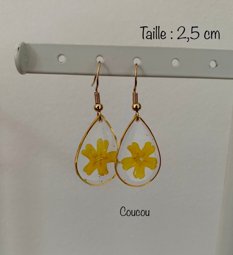 Drop earrings with dried flowers or gold leaf and silver leaf image 3