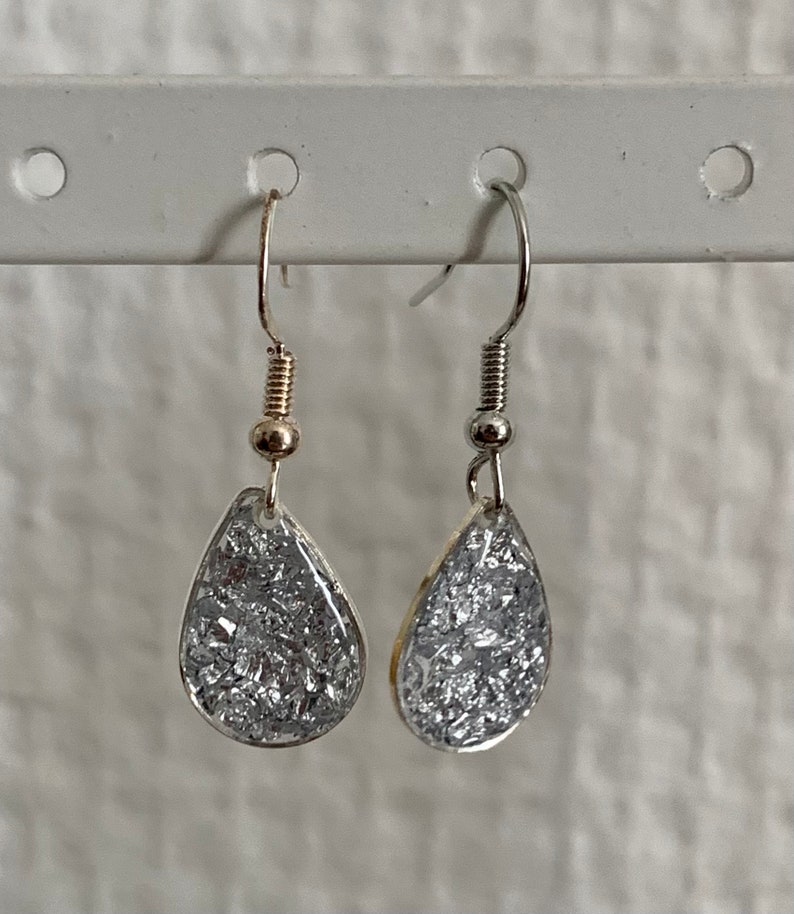 Drop earrings with dried flowers or gold leaf and silver leaf image 7