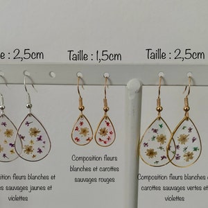 Drop earrings with dried flowers or gold leaf and silver leaf image 6