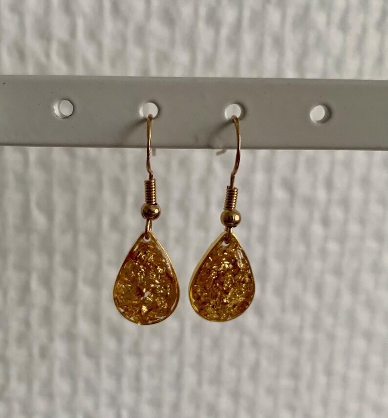 Drop earrings with dried flowers or gold leaf and silver leaf image 8