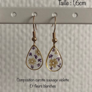 Boucle d'oreilles goutte pendantes fleurs séchées ou feuille dor et feuille dargent image 5