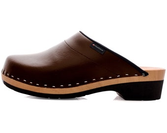 Schwedische Clogs aus Leder für Männer, Holzclogs, handgefertigte orthopädische medizinische Schuhe, echte Lederschuhe, polnische Plateauschuhe aus Holz