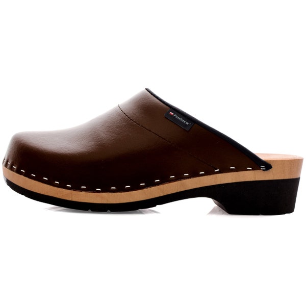 Schwedische Clogs aus Leder für Männer, Holzclogs, handgefertigte orthopädische medizinische Schuhe, echte Lederschuhe, polnische Plateauschuhe aus Holz