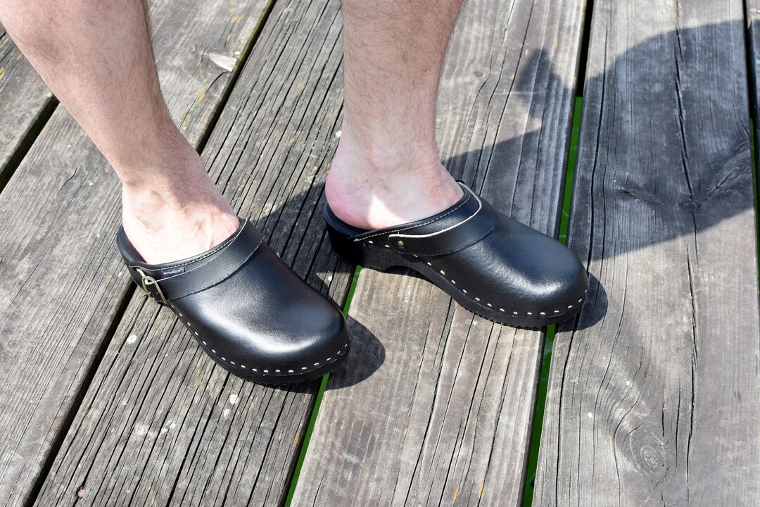 Wooden Clogs for Men Leather Polish Clogs Handmade Orthopedic Medical