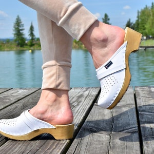 Clogs for women Leather Swedish wooden clogs Handmade orthopedic medical shoes Genuine leather shoes Polish Wooden platform shoes