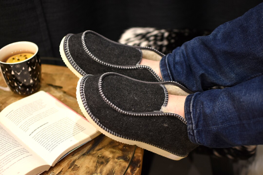Warm Men's Slippers Made of Felt and Wool Light and Etsy