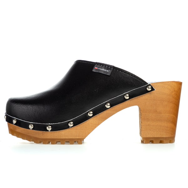 Dreamlike Women Swedish Clogs Wooden Leather Polish Clogs Handmade High Heel Clog Original Leather Shoes Wooden Platform Shoes