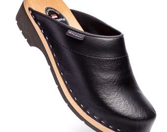 Leather Swedish Clogs for Men Wooden Clogs Handmade Orthopedic Medical Shoes Genuine Leather Shoes Polish Wooden Platform Shoes by PanSzew