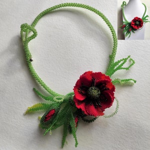 Collier 3D "Coquelicots rouges"