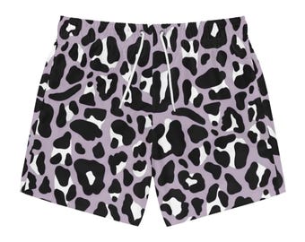 Zwartgrijze sneldrogende zwemshort met luipaardprint