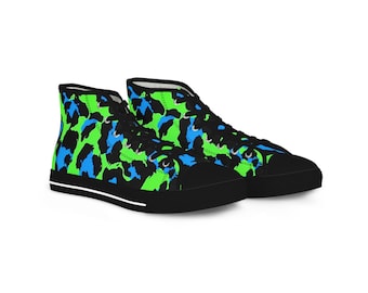 MEN'S Neon Leopard Print High Top Sneakers | printed canvas shoes