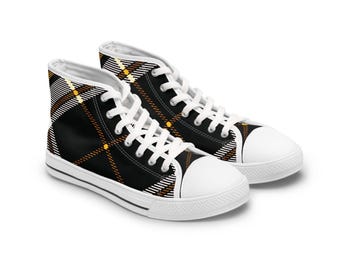 Sneakers alte in tela con stampa scozzese XL da donna