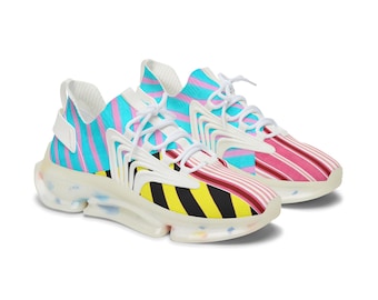 WOMEN'S Mix Colours Striped Print lightweight  Mesh Sneakers