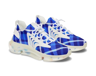 WOMEN'S Blue Plaid Pattern Print Lightweight Daily Mesh Sneakers