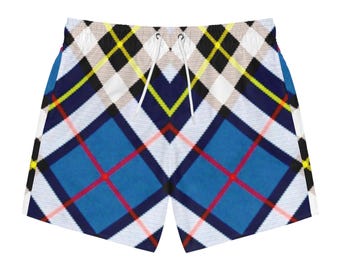 Snabbtorkande boardshorts med blått rutigt tryck