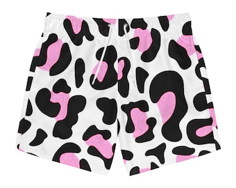 Pink White Leopard Print Men's Quick Dry Board Shorts