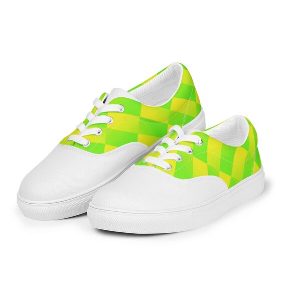 Men's Lace-Up Vans Shoes Style in Neon Colours, Unique Print Lace Up Canvas Sneakers Xmas Gift Ideas Men, Bright Colors Canvas Neon Men