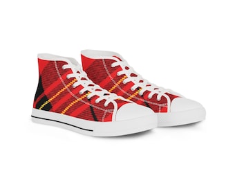 Rode XL hoge canvas-sneakers met geruite print HEREN