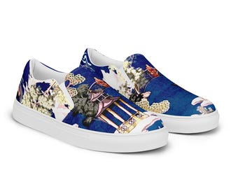MEN'S slip-on canvas shoes with French Chinoiserie Print in Blue