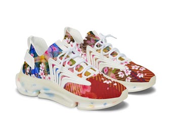 WOMEN'S Pink Floral Print Mesh Memory Foam Sneakers, Lightweight Travel Shoes