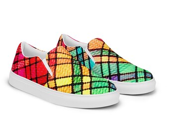 MEN’S slip-on canvas shoes with rainbow check print