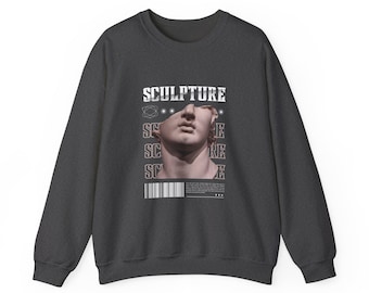 Roman Bust Sculpture Graphic Crewneck Sweatshirt | Classical Statue Chest Print
