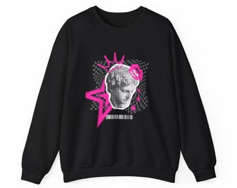 Graffiti Vintage Bust Sweatshirt | Pink Neon Star, Barcode Pop Art