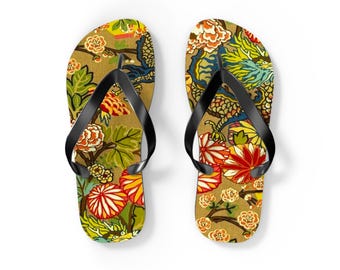 Chinoiserie Floral Flip Flops | Lightweight Packable Thong Sandals
