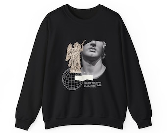 Classical Sculpture Collage Sweatshirt | Statue Head, Angel & Globe Graphic
