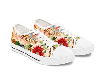 DAMEN Chinoiserie Blumendruck Low Top Sneakers | Leichte Segeltuchschuhe