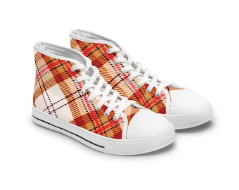 Sneakers alte in tela con stampa scozzese XL marrone bianco da donna