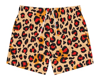 Brown Red Leopard Print Men's Quick Dry Board Shorts