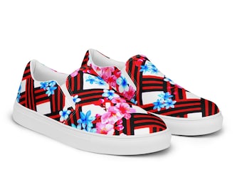 WOMEN'S slip-on canvas shoes with Check and Floral print