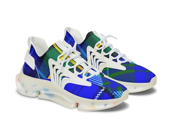 WOMEN'S Blue Green Plaid Print lightweight Mesh Sneakers