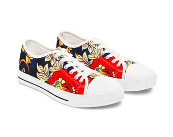 WOMEN'S Chinoiserie Floral Print Low Top Sneakers | Lightweight canvas lace up shoes