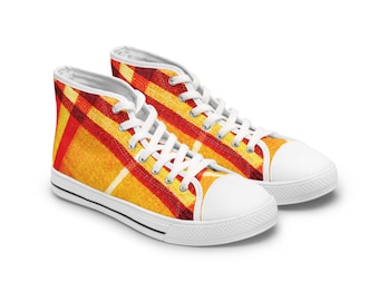 WOMEN'S Orange Red Plaid Print High Top canvas Sneakers