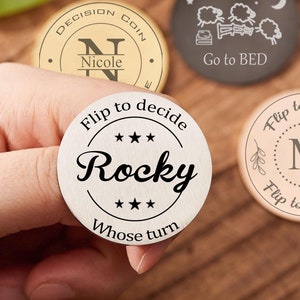 Decision Coin, Couple Flip Coin Personalized, Girlfriend Gift For Her, Who&#39;s Turn Flip to Decide, Anniversary Gift For Couple, Birthday Gift