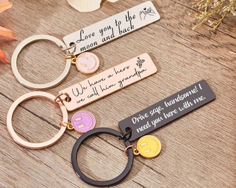 Personalised Keyring,Custom Keychain,Engraved Drive Safe Keychain,Gifts for Husband,Stainless Key fob,Mens Keychain with Name, Fathers Gifts