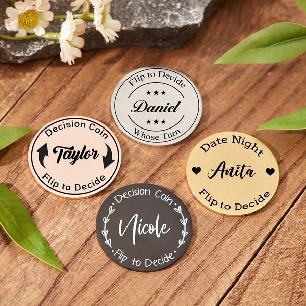 Personalized Decision Coin,Custom Couples Flip Coin,Engraved Brass Coin,Valentines Day Gift for Him,Date Night Decision Maker,Boyfriend Gift