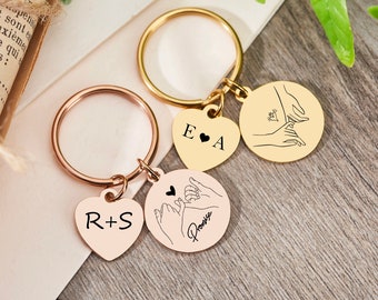 Personalized Pinky Promise Keyrings,Pinky Promise Keychain,Engraved Keychain,Gift for Him,Custom Couple Keychain,Keychain for Boyfriend Gift