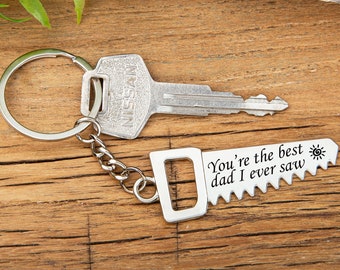 Engraved saw Keychain for Father's Day Gift Personalized Keychain Father Keychain Drive Safe Keychain with Name Key Ring