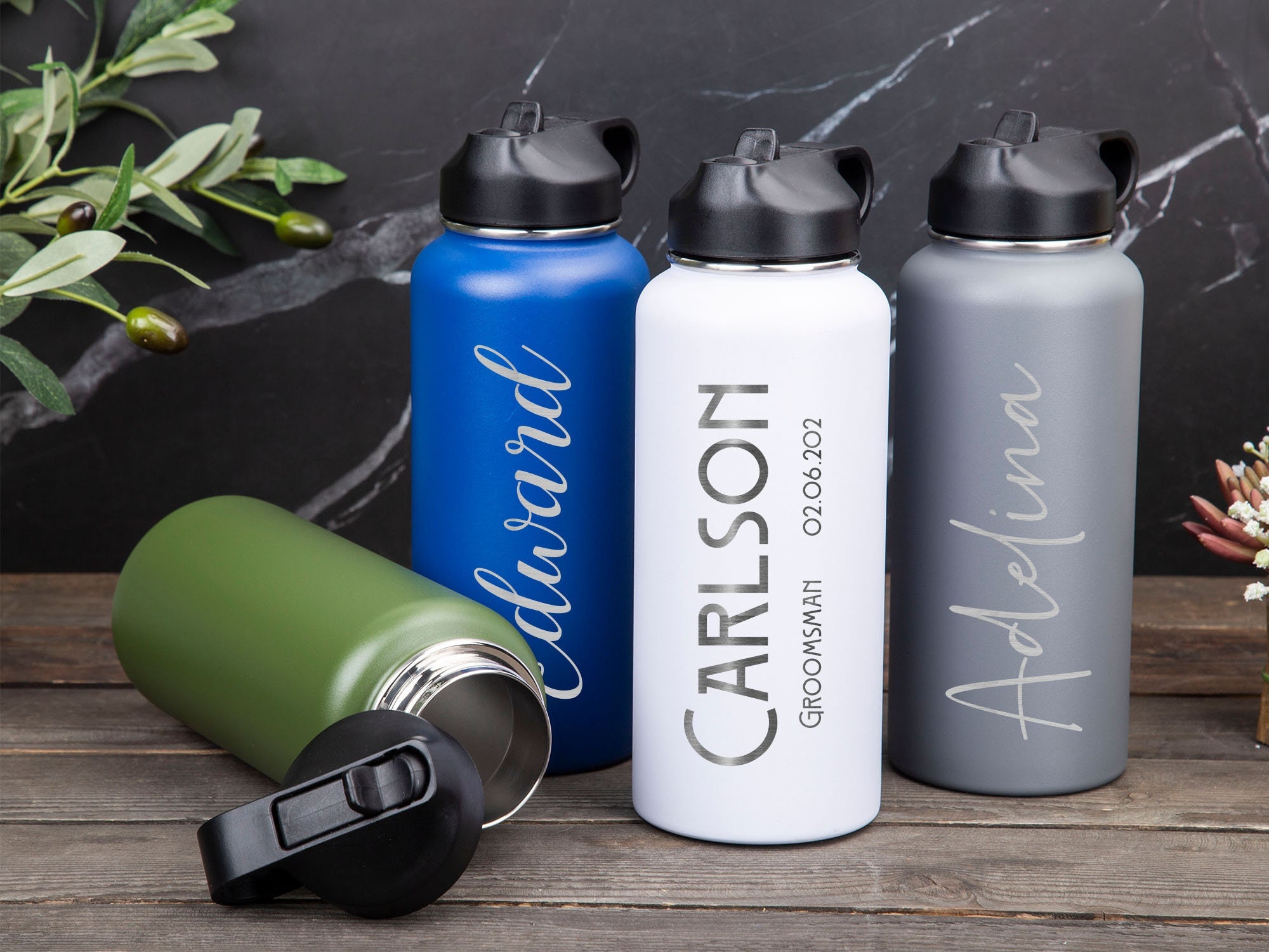 Custom Drink Bottle With Straw Personalized Water Bottle for Groomsman ...